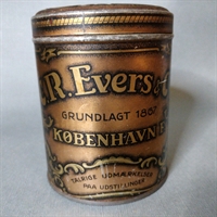 guldfarvet rund metaldåse C.R.Evers&Co bolsjedåse  København medicinske bolscher genbrug bolsje 
